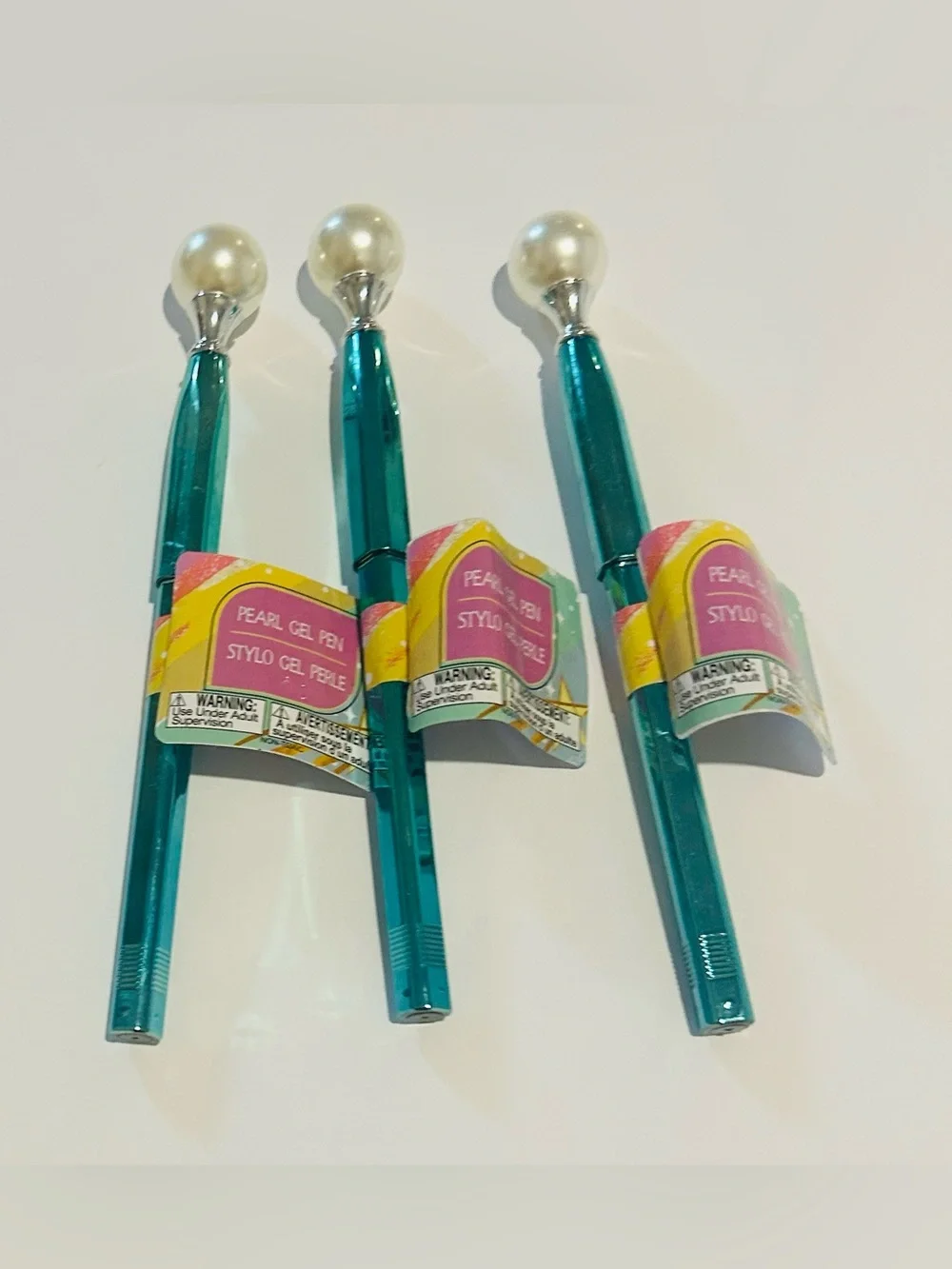 New 3 Pearl Gel Pens Green Bottoms Pearl on Top Blue Ink Pen
